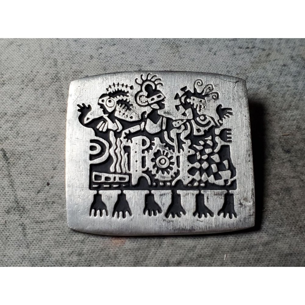 Alice Seely 2000 Pewter Tribal People Brooch Pin